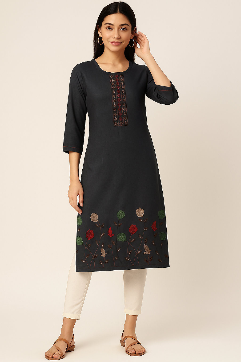 Black Embroidered Kurta