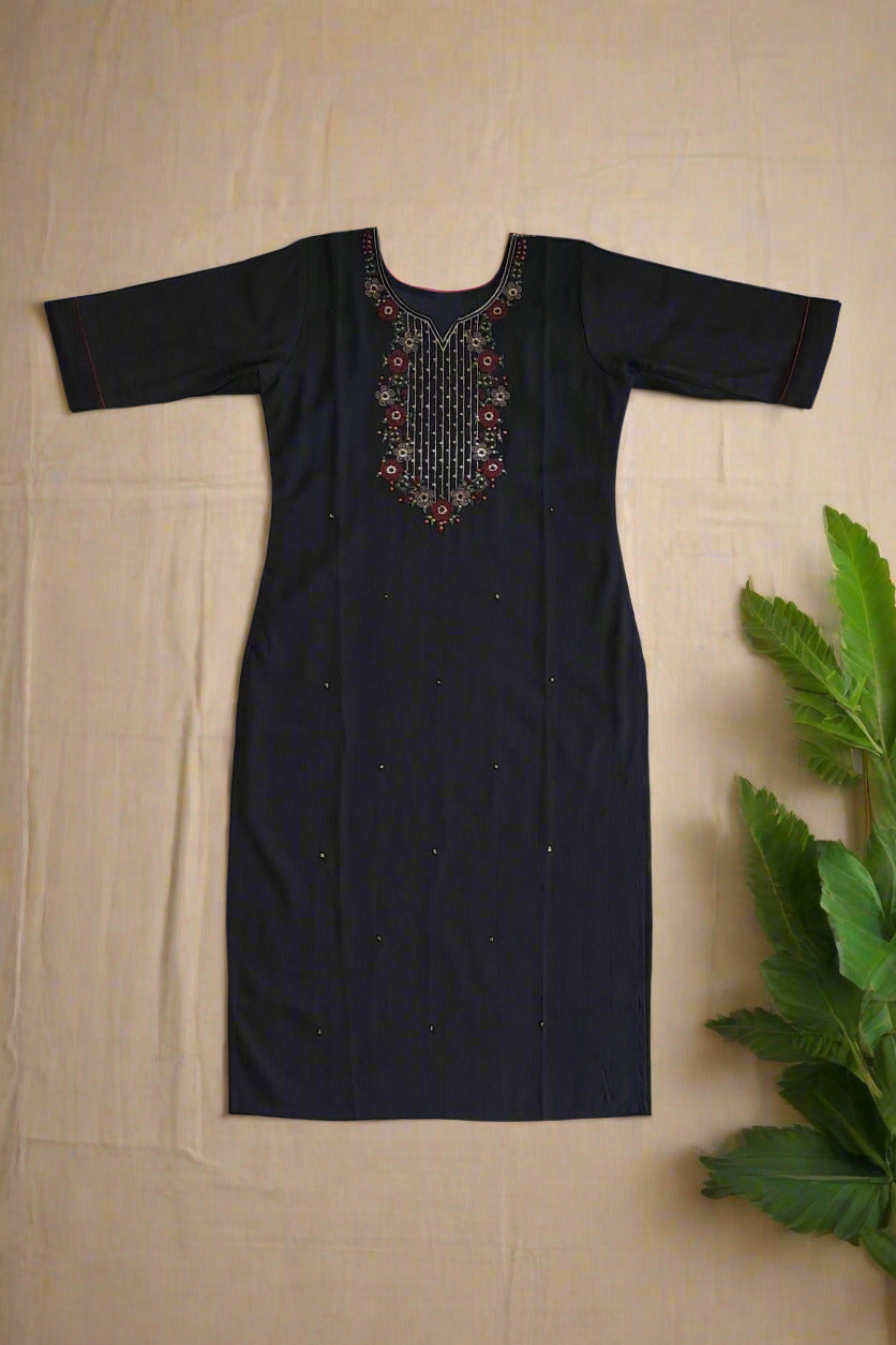 Womens Black Designed Kurta