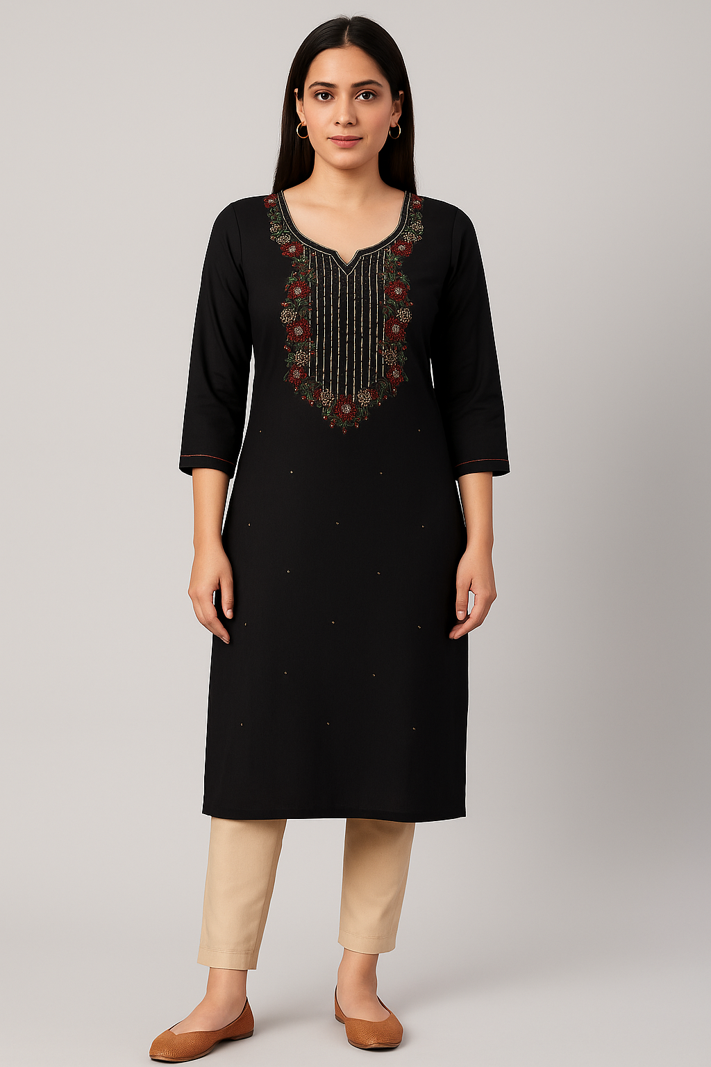 Womens Black Designed Kurta