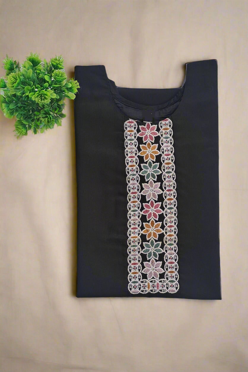 Black Floral Embroidered Kurta