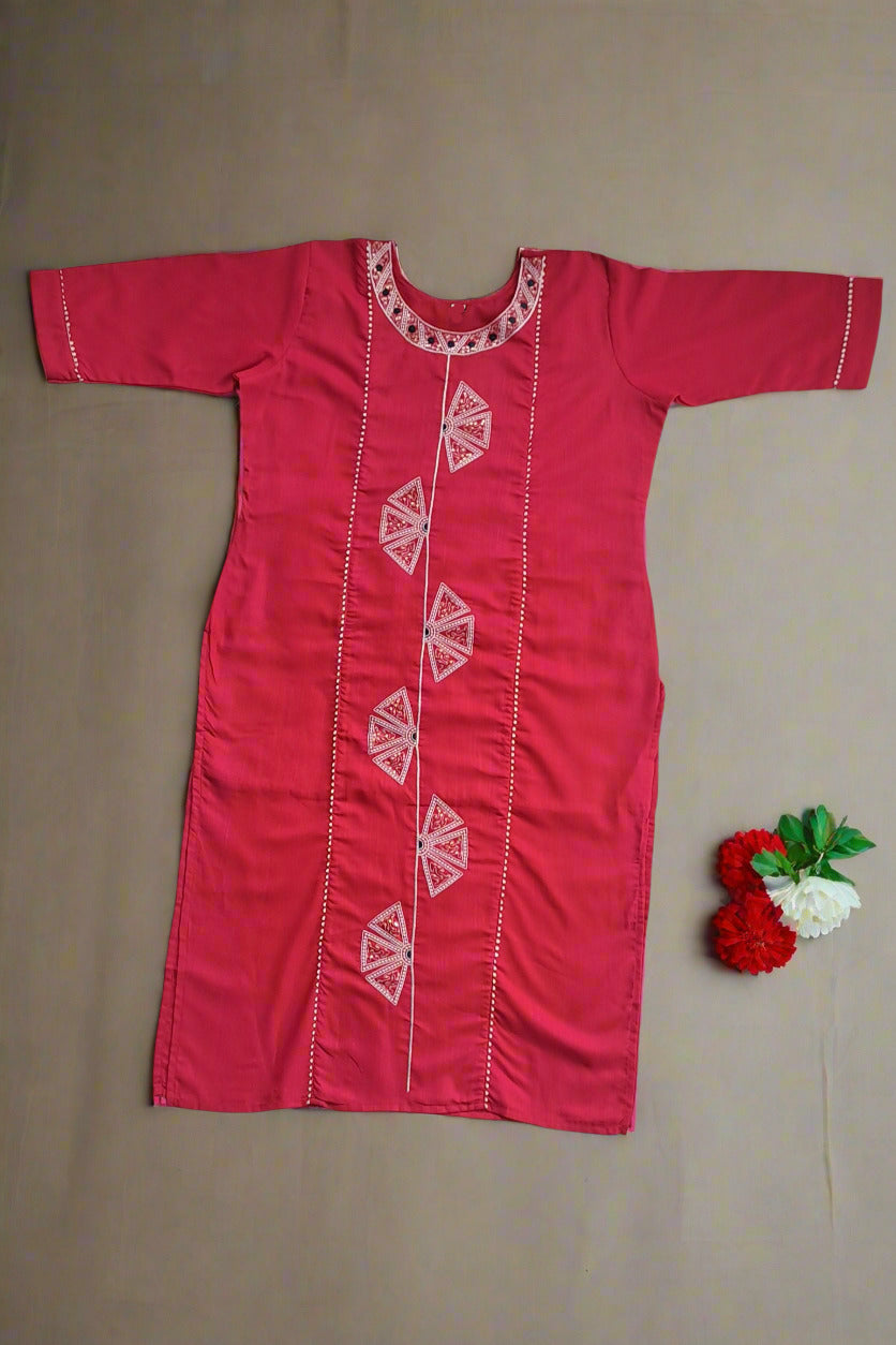 Pink Embroidered Cotton Blend Kurta