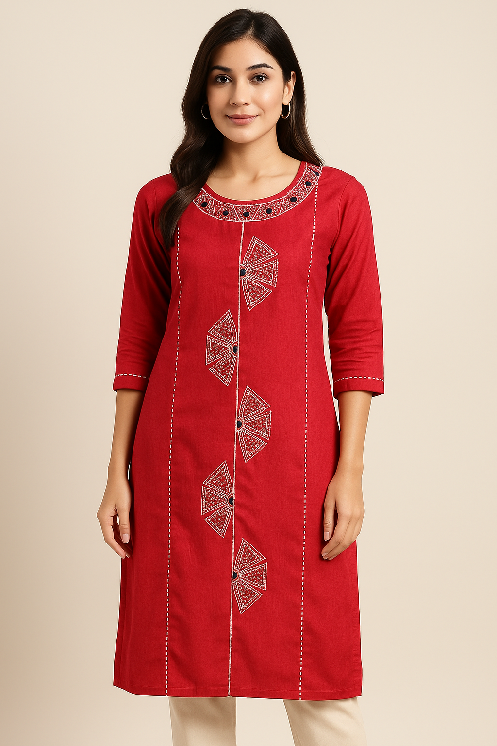 Pink Embroidered Cotton Blend Kurta