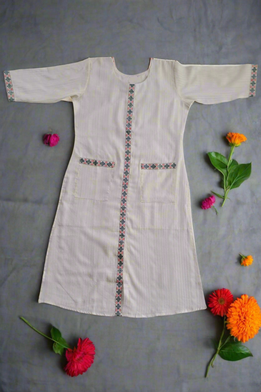 Elegant White Embroidered Cotton Blend Kurta