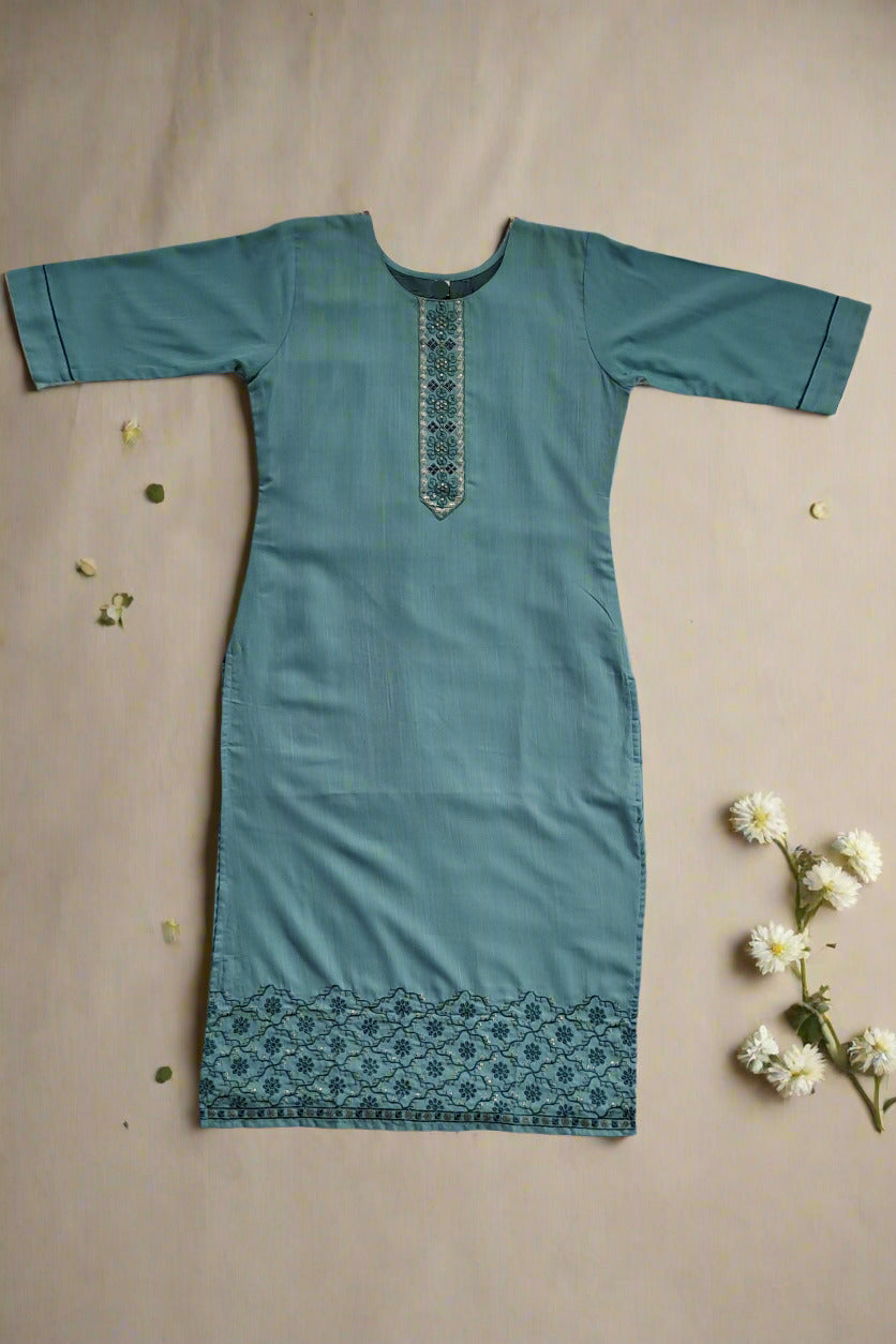 Teal Blue, embroidered Kurta