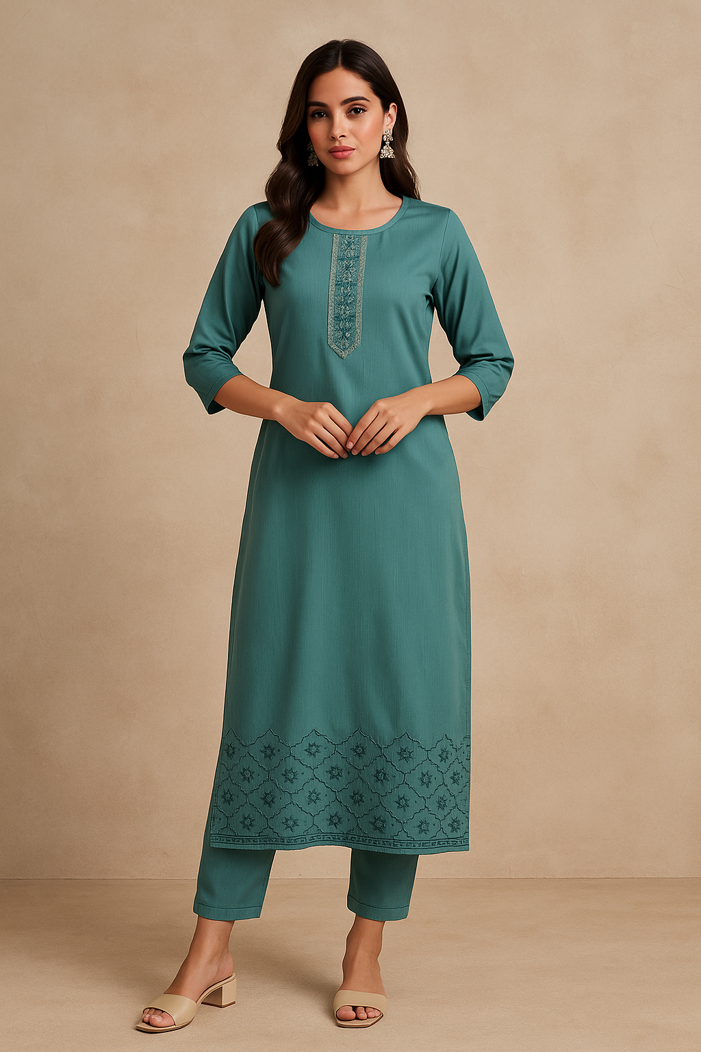Teal Blue, embroidered Kurta