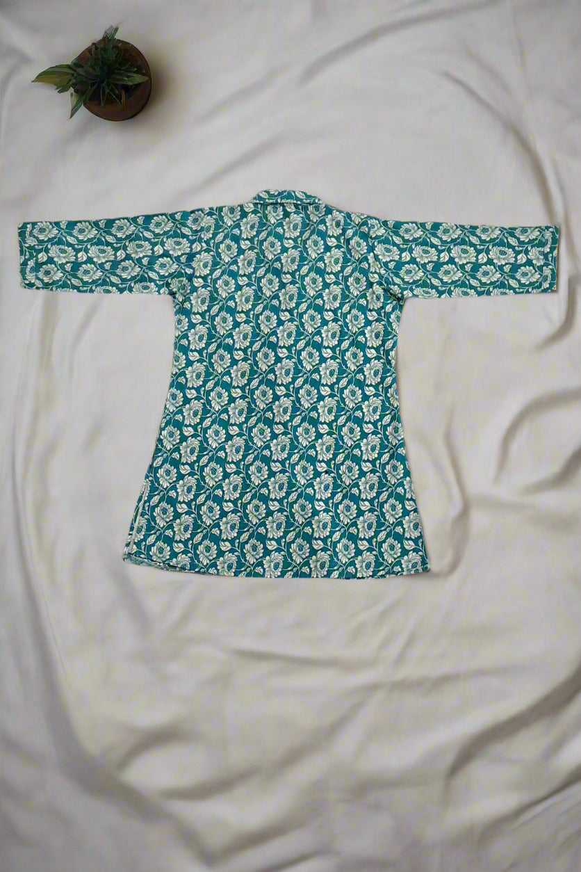 Teal & White Ditsy Floral Print Cotton Coord Set